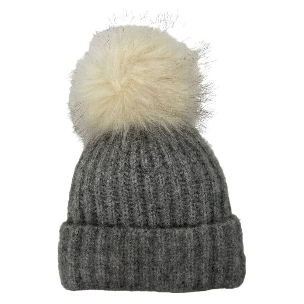 Starting Out Size Infant Beanie Hat Gray Faux Fur Pom Pom Baby Girl Winter‎